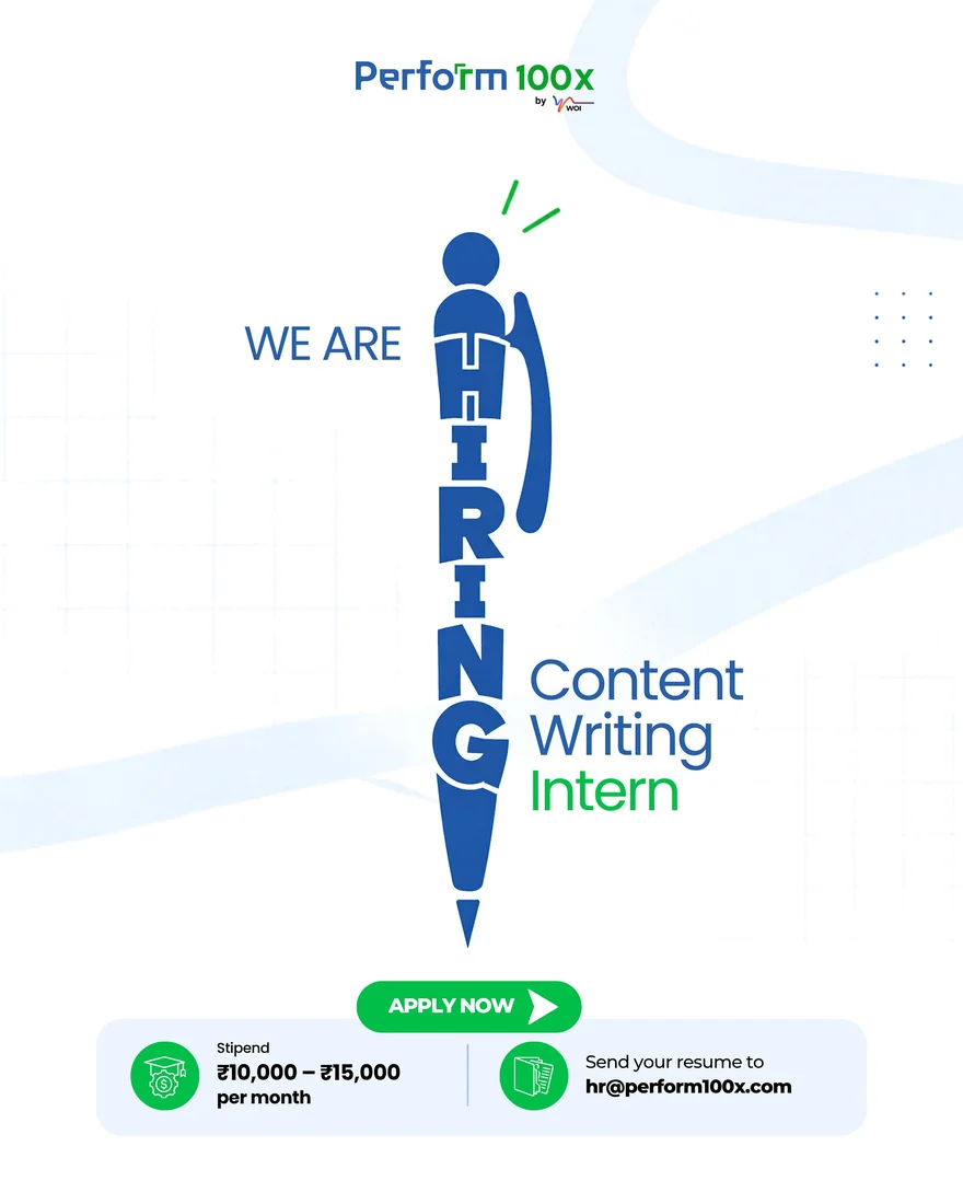 Perform100x content writing intern hiring poster